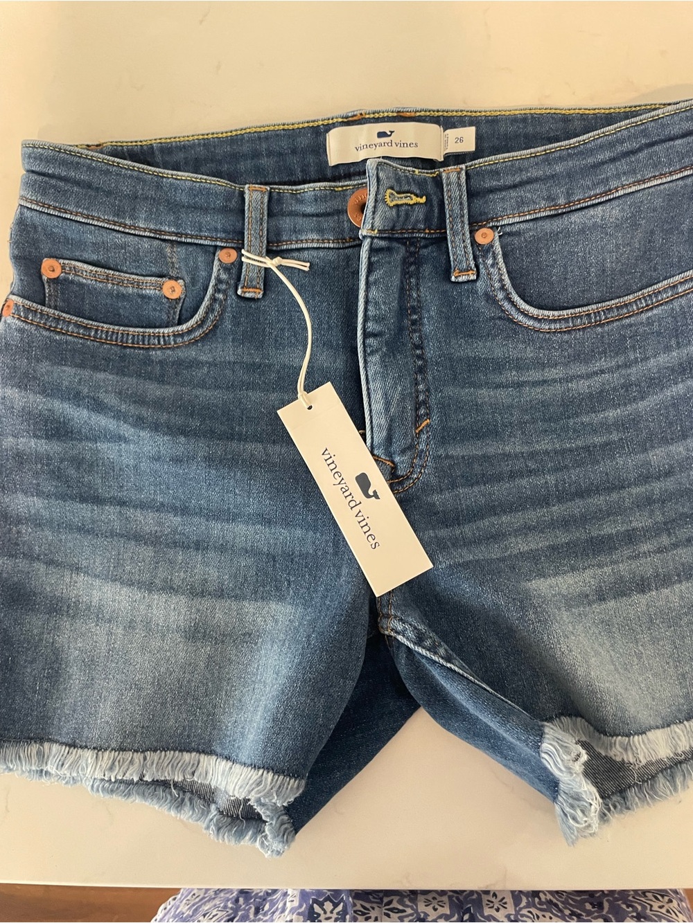 Vineyard Vines Blue Denim Shorts with Contrast Stitching